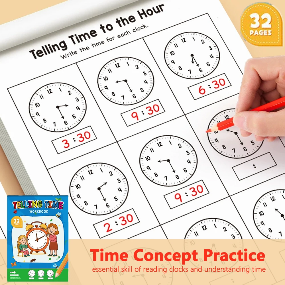 Kids Educational Workbooks - كتاب تمارين تعليمي لتعلم الوقت للأطفال