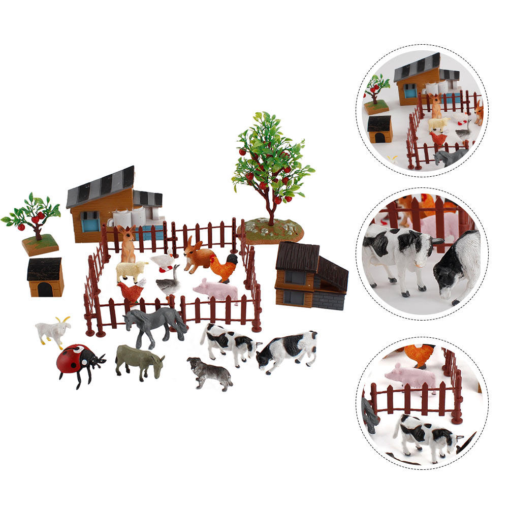 Kids Education Toy - مجموعة حيوانات المزرعة المصغرة، إكسسوارات واقعية